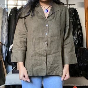 talbots green linen blazer